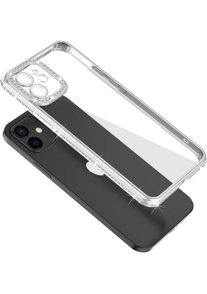 Apple iPhone 12 Kılıf Kamera Korumalı Taşlı Ardx Mina Kapak-Lila