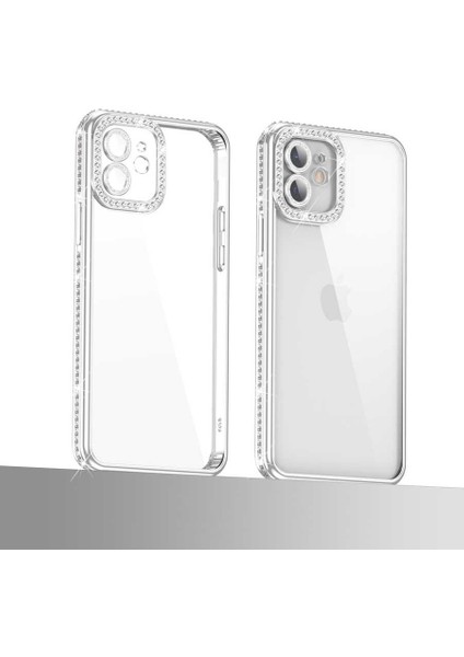 Apple iPhone 12 Kılıf Kamera Korumalı Taşlı Ardx Mina Kapak-Lila