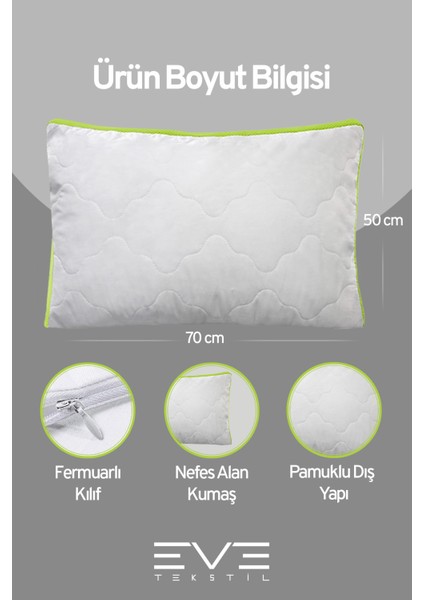 4 Adet Yeşil Serisi Kılıflı Fermuarlı Klimali Antialerjik Silikon Nano Elyaf Yastık 50 x 70 cm modelleri