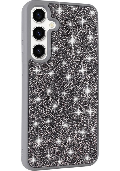 Samsung Galaxy S24 Kılıf Parlak Taşlı Tasarım Akav Pırlanta Kapak-Gri