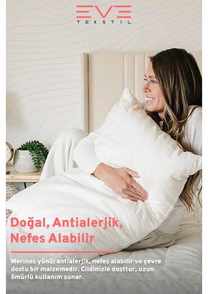 Merinos Kuzu Yünlü Antialerjik Yıkanabilir Fermuarlı Doğal Yastık 50 x 70 cm 900 gr fiyatları