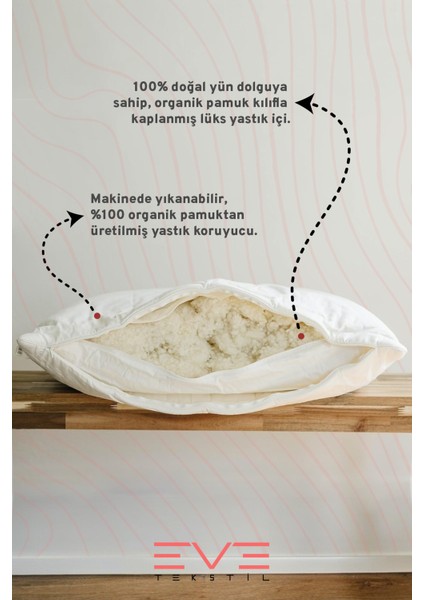 Merinos Kuzu Yünlü Antialerjik Yıkanabilir Fermuarlı Doğal Yastık 50 x 70 cm 900 gr modelleri