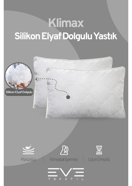 8 Adet Klimax Beyaz Serisi Kılıflı Fermuarlı Klimali Antialerjik Silikon Nano Elyaf Yastık 50 x 70 cm fiyatları