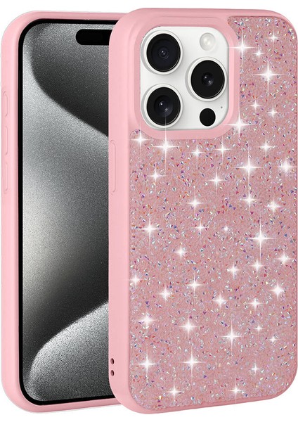 Apple iPhone 15 Pro Max Kılıf Parlak Taşlı Tasarım Ardx Pırlanta Kapak-Pembe