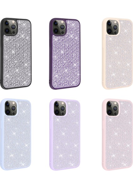 Apple iPhone 12 Pro Max Kılıf Parlak Taşlı Tasarım Ardx Ston Kapak-Mavi Açık