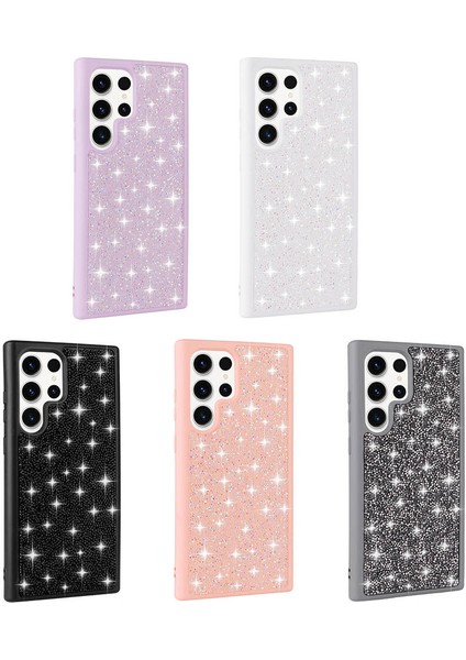 Samsung Galaxy S23 Ultra Kılıf Parlak Taşlı Tasarım Ardx Pırlanta Kapak-Pembe