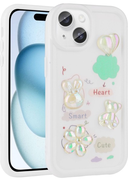 Apple iPhone 14 Plus Kılıf Kabartma Figürlü Parlak Ardx Toys Silikon Kapak-Beyaz