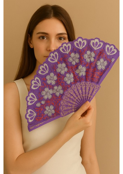 Mor Dantelli Gelin Yelpazesi Kına, Düğün, Bekarlığa Veda, Nedime Aksesuarı (42 x 24 cm ) fiyatları