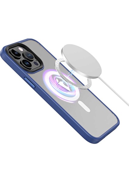 Apple iPhone 13 Pro Max Kılıf Wireless Şarj Özellikli Ardx Hibrit Magsafe Kapak-Mavi