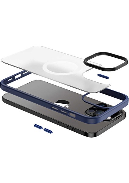 Apple iPhone 13 Pro Max Kılıf Wireless Şarj Özellikli Ardx Hibrit Magsafe Kapak-Mavi
