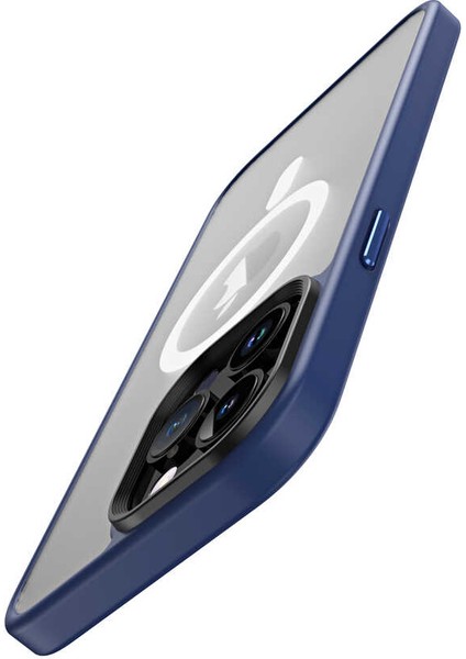 Apple iPhone 13 Pro Max Kılıf Wireless Şarj Özellikli Ardx Hibrit Magsafe Kapak-Mavi