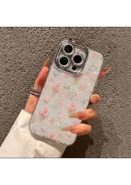 Apple iPhone 15 Pro Max Uyumlu Kılıf 3D Hologramlı Lale Çiçek Desenli Kamera Korumalı Kapak / Kılıf