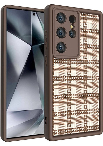 Samsung Galaxy S24 Ultra Kılıf Kamera Korumalı Baskılı Arka Yüzey Akav Klas Kapak-Açık Kahve