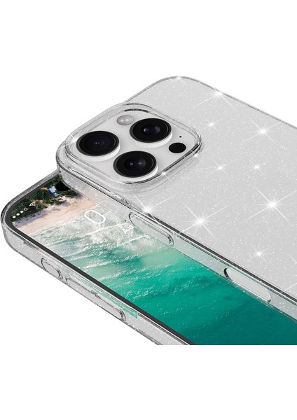 Apple iPhone 16 Pro Max Kılıf Parlayan Simli Şeffaf Ardx Redos Kapak-Şeffaf