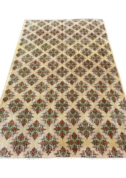 El Dokuma Vintage Halı 170 x 265 Yeşil Turuncu Eskitme Yün Halı
