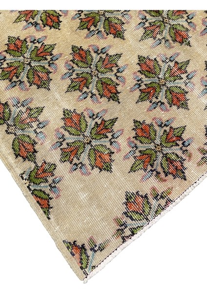 El Dokuma Vintage Halı 170 x 265 Yeşil Turuncu Eskitme Yün Halı modelleri