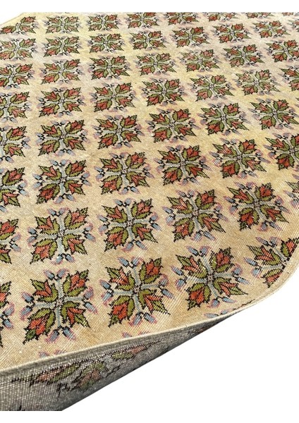 El Dokuma Vintage Halı 170 x 265 Yeşil Turuncu Eskitme Yün Halı fırsatları