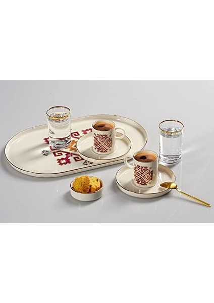 Arabesque Kahve Takımı, 8 Parça, Desenli