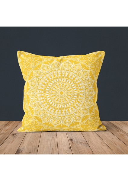 yellow Bohemian Mandala Çift Taraflı Kırlent Kılıfı 2 Adet