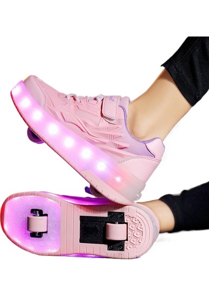 4 Tekerlekli USB Şarjlı LED Işıklı Paten Ayakkabı (Yurt Dışından)