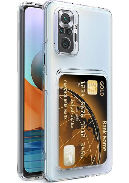 Xiaomi Redmi Note 10 Pro Kılıf Kartlıklı Şeffaf Ardx Setra Clear Silikon Kapak-Renksiz