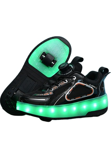 4 Tekerlekli USB Şarjlı LED Işıklı Paten Ayakkabı (Yurt Dışından)