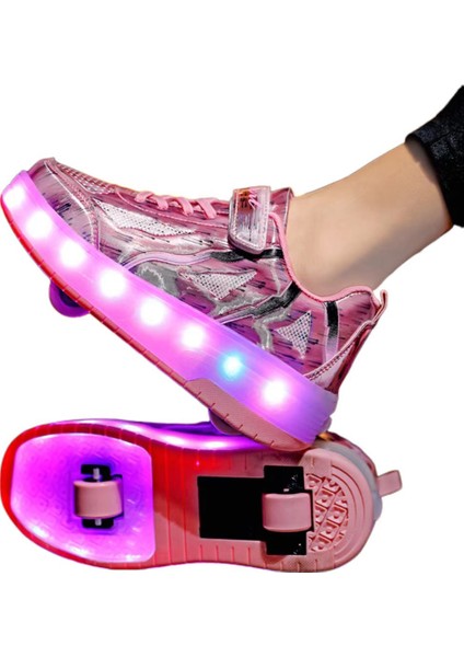 4 Tekerlekli USB Şarjlı LED Işıklı Paten Ayakkabı (Yurt Dışından)
