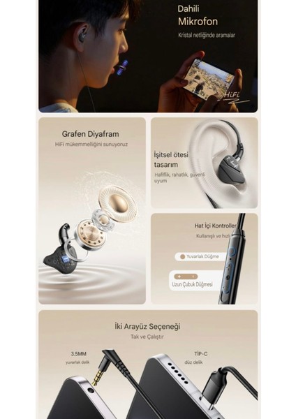 Profosyone Kulakiçi Oyuncu Kulaklığı Type-C Giriş Hi-Fi Ses Teknolojisi CE Sertifakalı Orjinal Sağlam fiyatları