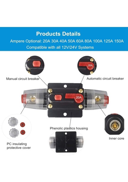 Dc 12V 20A Araba Koruma Ses Hat Içi Devre Kesici Sigorta Tutucu (12V 20A) (Yurt Dışından) fiyatları