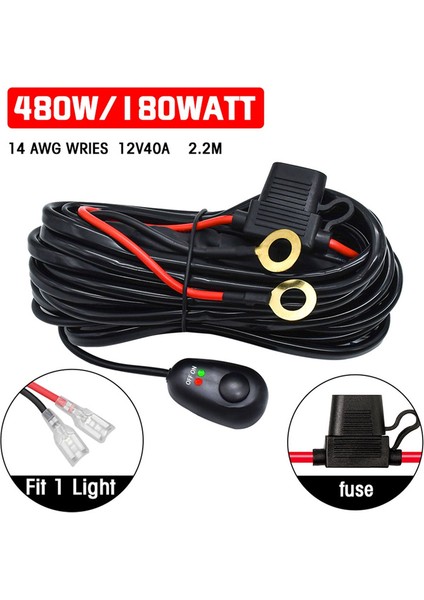 480W 14AWG 12V 40A Kablo Demeti Röle Kablo Takımı Sigorta Offroad LED Çalışma Lambası Için (1 Kontrol 1 Işık) (Yurt Dışından)