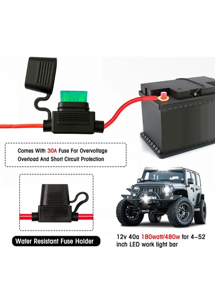 480W 14AWG 12V 40A Kablo Demeti Röle Kablo Takımı Sigorta Offroad LED Çalışma Lambası Için (1 Kontrol 1 Işık) (Yurt Dışından)