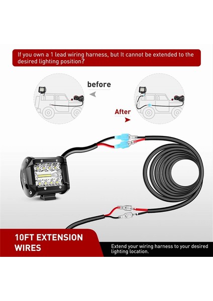 2 Adet 16 Awg 10 Ft 3 Metre Kablolama Demeti Uzatma Kiti LED Çalışma Işığı Çubuğu LED Pod'ları Için Kablolama Demeti Uzatma Kiti (Yurt Dışından)