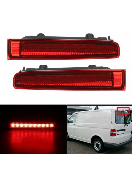 Adet Araba Üçüncü Yüksek Fren Lambası Ahır Kapı Arka Fren Lambası Yüksek Dağı Stop Lambası-Vw T5 T6 Multivan Caravelle 2003-2016 Kırmızı (Yurt Dışından)