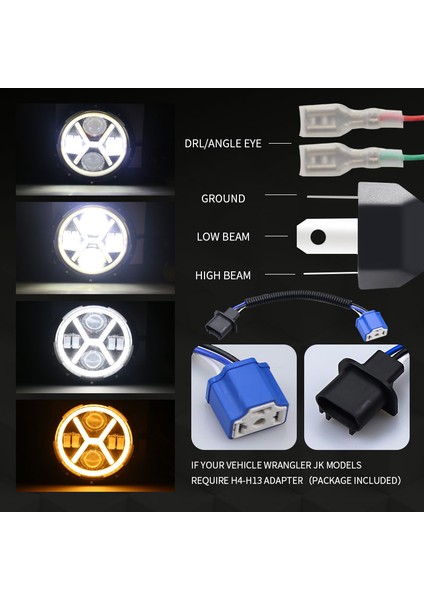 500 W 7 Inç Yuvarlak Melek Gözü LED Far 30000LM Hi/lo Işın Drl Amber Işık Halkası Jeep Wrangler Jk Tj Lj (Yurt Dışından) modelleri