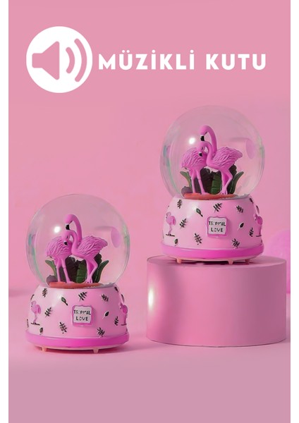 Renk Değiştiren Işıklı ve Müzikli Romantik Flamingo Kar Küresi- Dekoratif Hediye modelleri