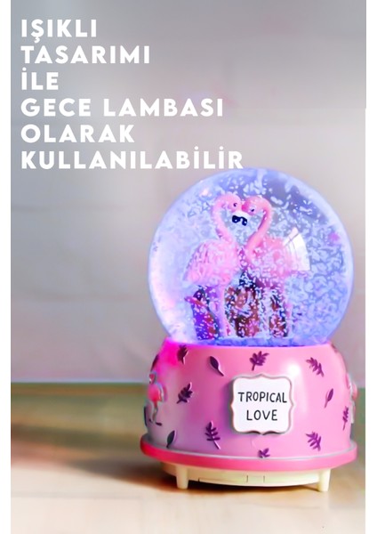 Renk Değiştiren Işıklı ve Müzikli Romantik Flamingo Kar Küresi- Dekoratif Hediye fırsatları