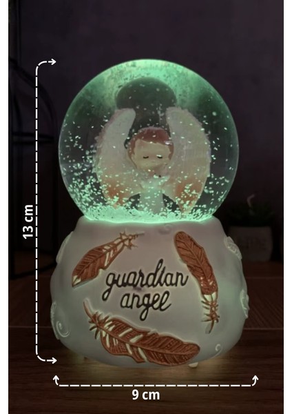 Guardian Angel Kar Küresi- Müzikli LED Işıklı Dekoratif Melek Biblo, Hediye ve Gece Lambası modelleri