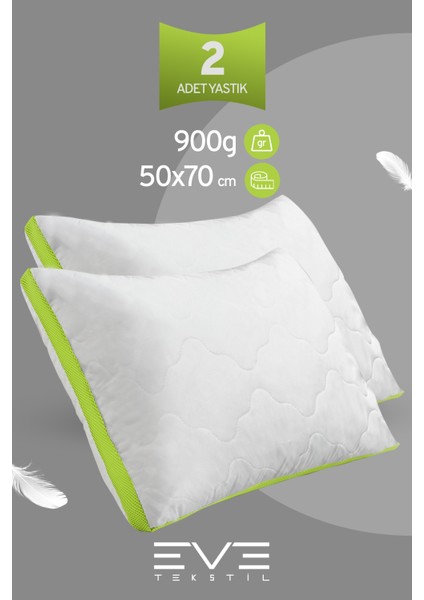 2 Adet Klimax Yeşil Serisi Kılıflı Fermuarlı Klimali Antialerjik Silikon Nano Elyaf Yastık 50x70cm