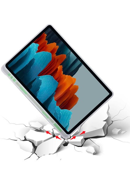 Samsung Galaxy Tab S7 T870 Kılıf Uyumlu Zore Tri Folding Kalem Bölmeli Standlı Kılıf-Mavi