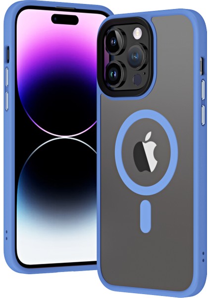 Apple iPhone 13 Pro Max Kılıf Wireless Şarj Özellikli Ardx Hibrit Magsafe Kapak-Mavi Açık