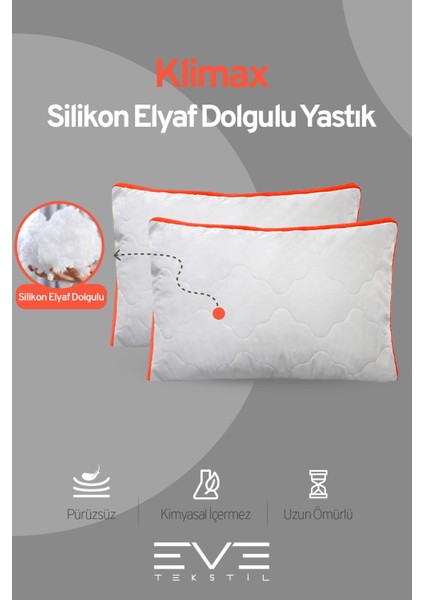 6 Adet Klimax Turuncu Serisi Kılıflı Fermuarlı Klimali Antialerjik Silikon Nano Elyaf Yastık 50 x 70 cm fiyatları