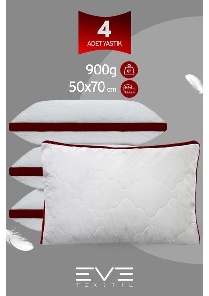 4 Adet Klimax Bordo Serisi Kılıflı Fermuarlı Klimali Antialerjik Silikon Nano Elyaf Yastık 50 x 70 cm