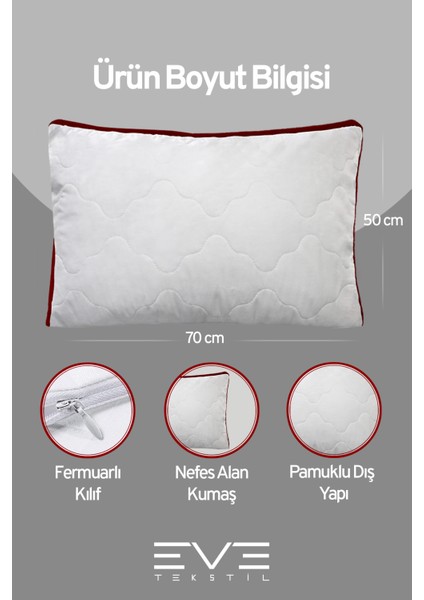 4 Adet Klimax Bordo Serisi Kılıflı Fermuarlı Klimali Antialerjik Silikon Nano Elyaf Yastık 50 x 70 cm modelleri