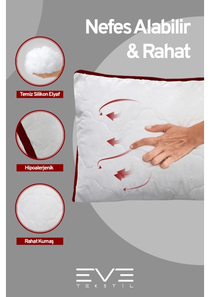 4 Adet Klimax Bordo Serisi Kılıflı Fermuarlı Klimali Antialerjik Silikon Nano Elyaf Yastık 50 x 70 cm fırsatları