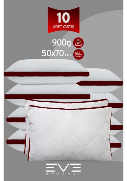 10 Adet Klimax Bordo Serisi Kılıflı Fermuarlı Klimali Antialerjik Silikon Nano Elyaf Yastık 50 x 70 cm