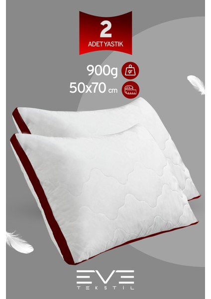 2 Adet Klimax Bordo Serisi Kılıflı Fermuarlı Klimali Antialerjik Silikon Nano Elyaf Yastık 50 x 70 cm