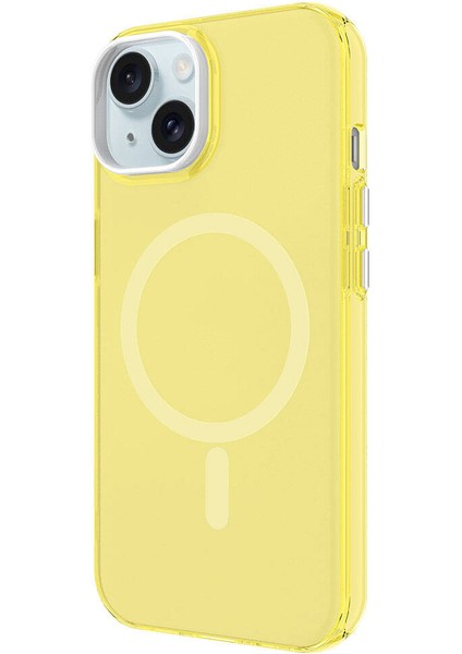 Apple iPhone 15 Plus Kılıf Ardx Magsafe Şarj Özellikli Buzlu Transparan C-Pro Sert Kapak-Pembe