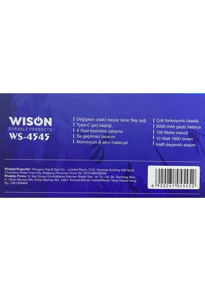 Wıson ws-4545 şarjlı su altı dalış el feneri 100 menzil 10w 1800 lümen
