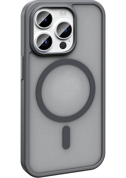 Apple iPhone 14 Pro Max Kılıf Magsafe Şarj Özellikli Mat Arka Yüzey Ardx Sio Kapak-Gri