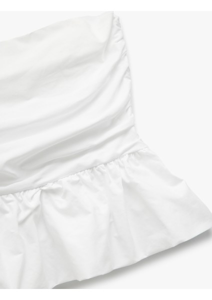 Straplez Yaka Volanlı Pamuklu Crop Bluz modelleri